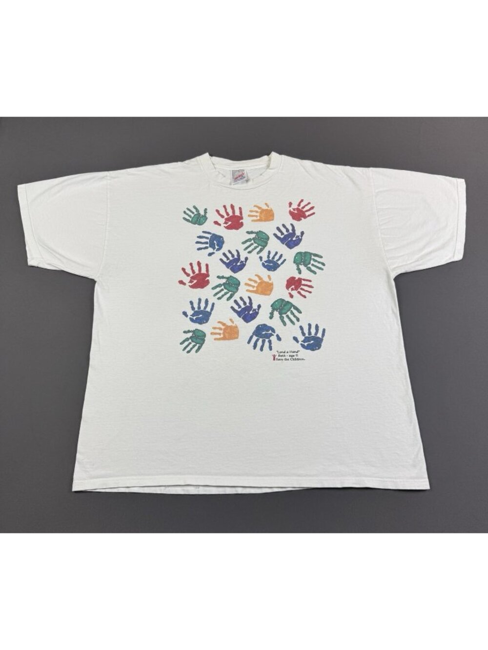 Rare Vintage 90s Lend A Hand Art Multicolor Paint Save The Children Jerzees XL T